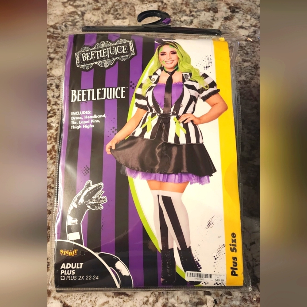 Beetlejuice Plus Size Women's Dress Costume - Black, White & Purple